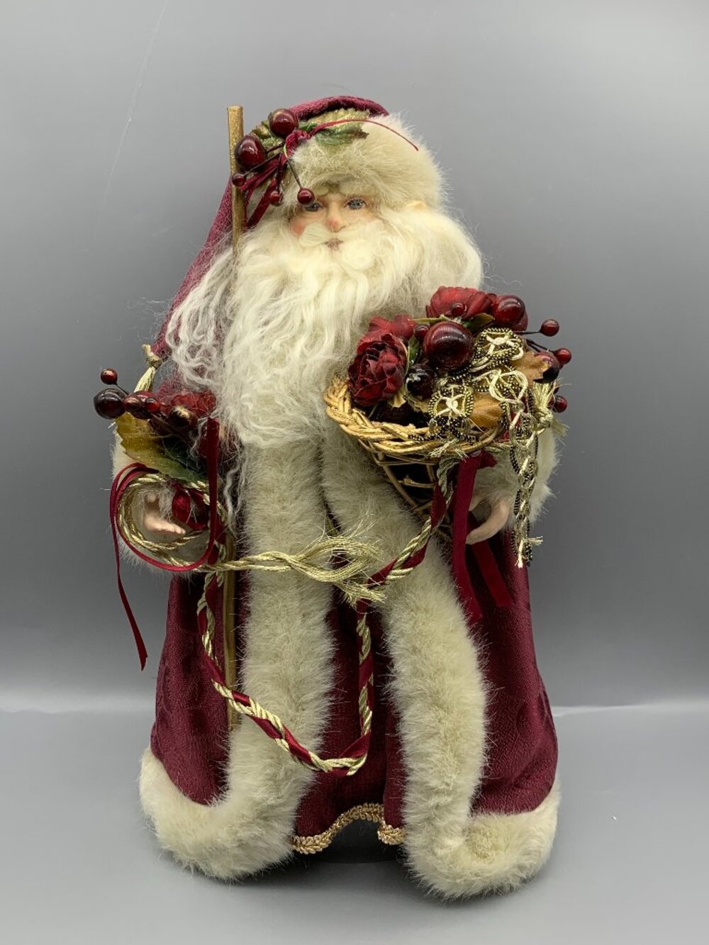 Victorian 13.5" Forest/Harvest Standing Santa with Basket Decoration or Tree Top